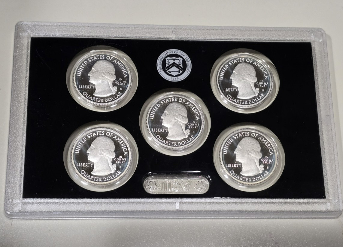 2011-S US PROOF SILVER 5 - COIN QUARTER SET, PULLED FROM 14 COIN SILVER SET