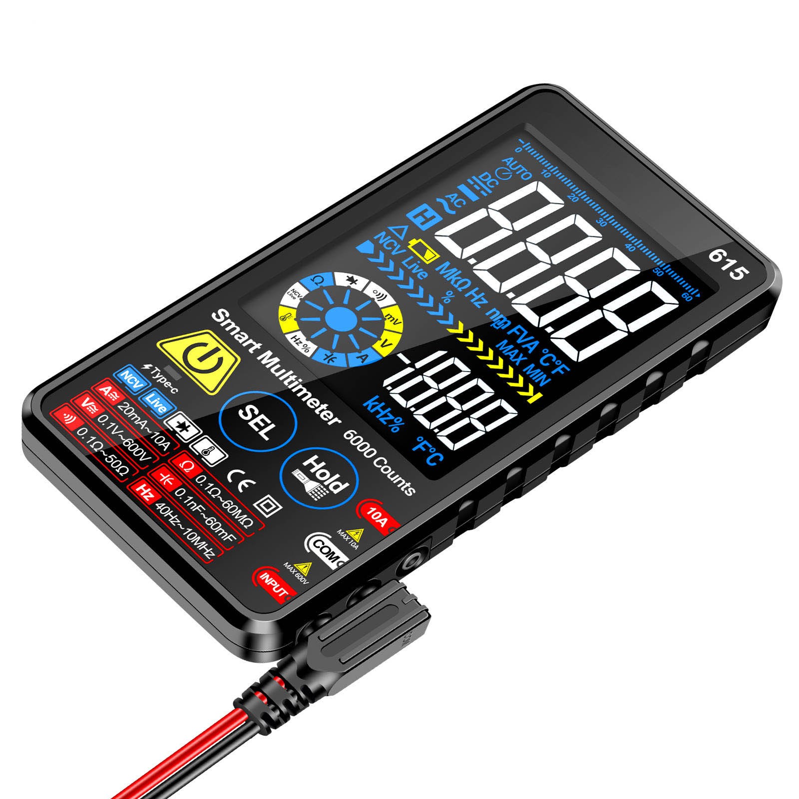 Digital Multimeter Tester Auto Range 6000 Counts For AC DC Current Volt Ohm Hz