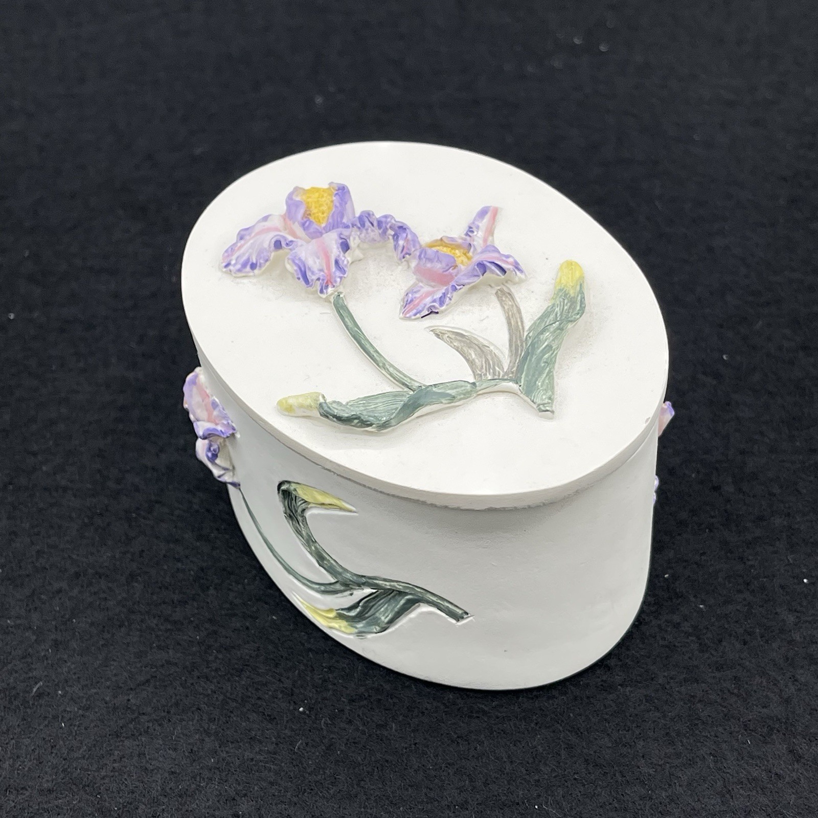 Oval Purple Flowers Trinket Box With Lid