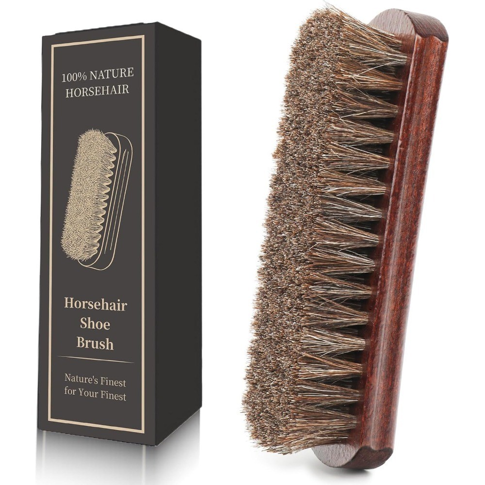 100% 7in Horsehair Shoe Brush Horse Hair Brush for Leather Boots Cleaning
