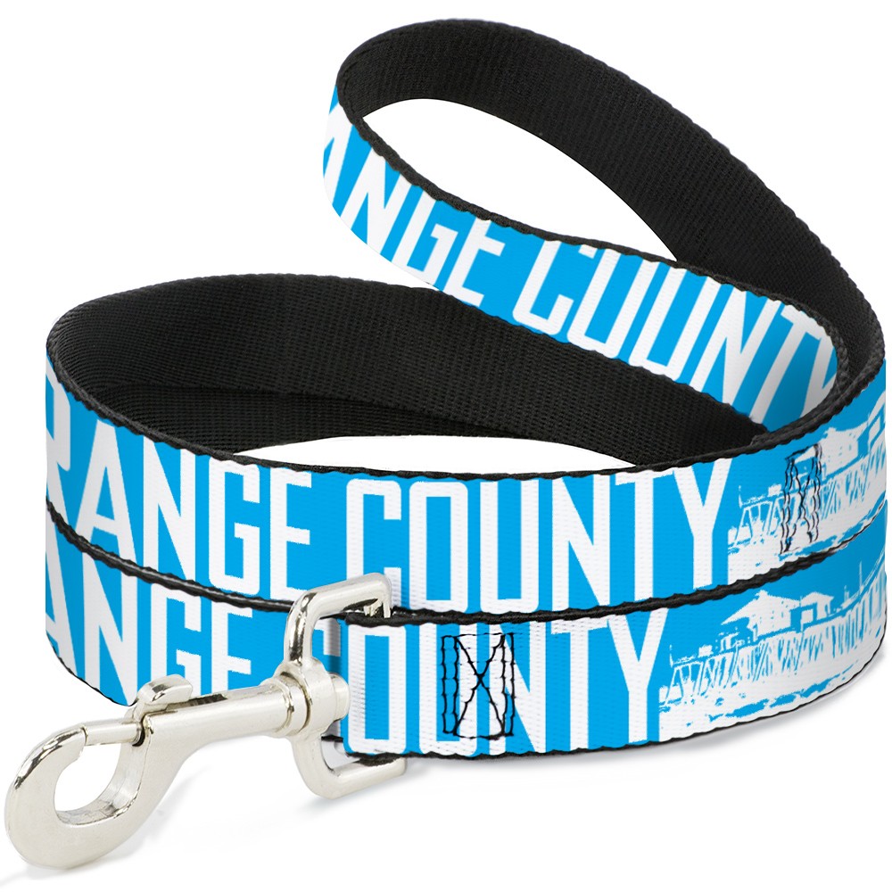 Dog Leash ORANGE COUNTY/Pier Scene Blue/White NARROW 0.5"
