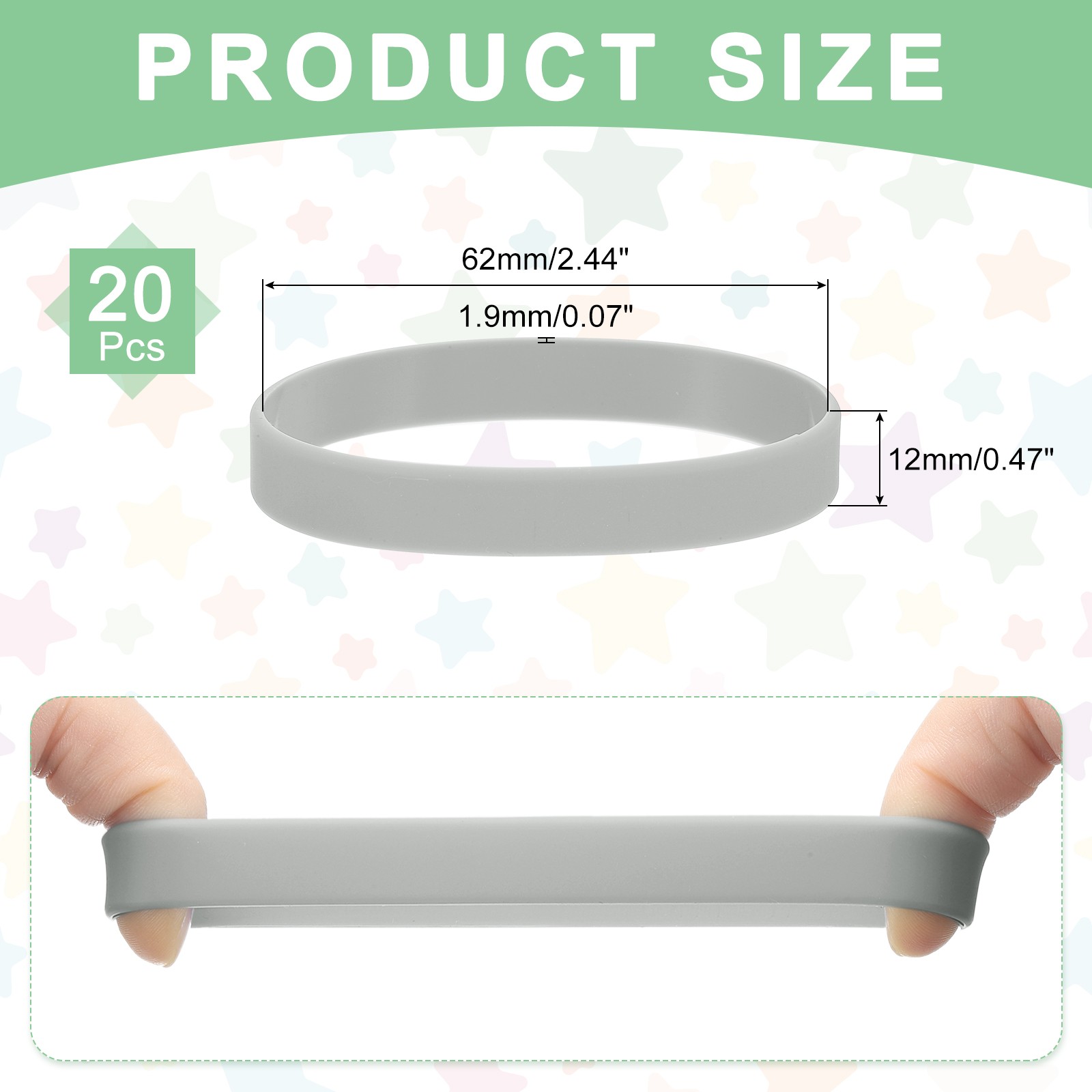 20Pcs Silicone Rubber Bands Non-slip 4 Inch Flat for Books, Gray