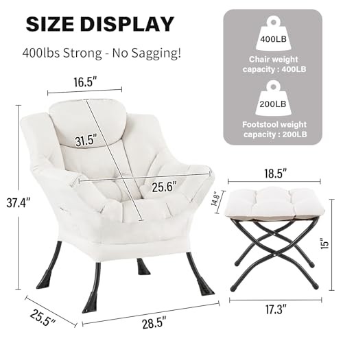 Lazy Chair with Ottoman, Modern Large Accent Lounge Armchair, Peach Skin Beige