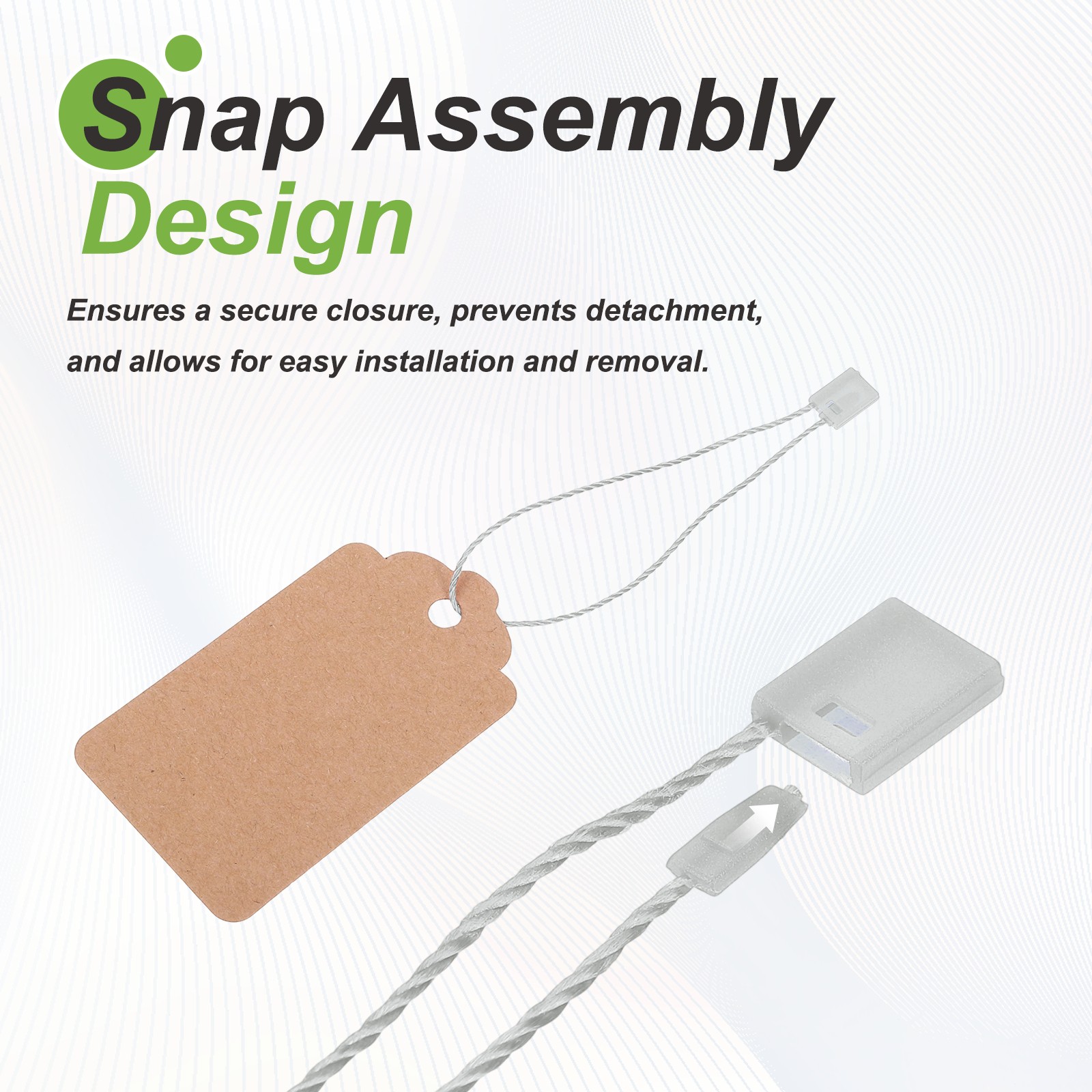 200pcs Polyester Hang Tag String (6.7") - Plastic Snap Lock Pin Loop Light Gray