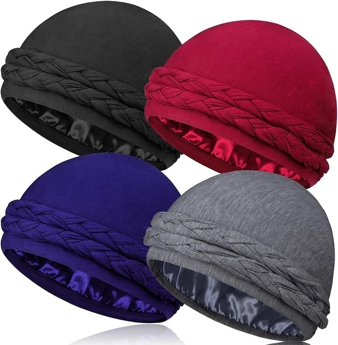 4 Pieces Satin Lined Turban Silky Head Wraps for Men, Halo Turban Mens Turban