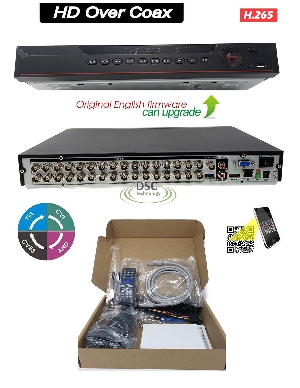 DVR COAX 32 Channel HDCVI/AHD/TVI/CVBS/IP Pentabrid XVR 1080P Resolution, P2P