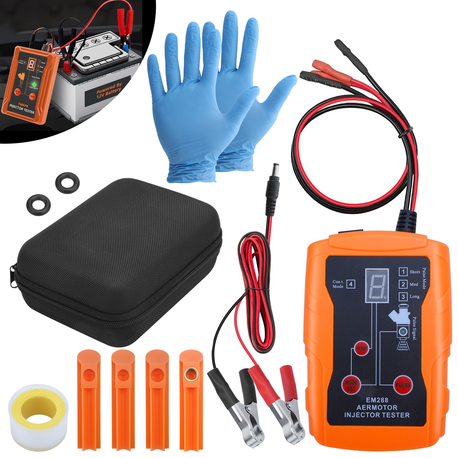 Universal 12V Fuel Injector Tester Cleaner & Adapter DIY Cleaning Tools Kit Set