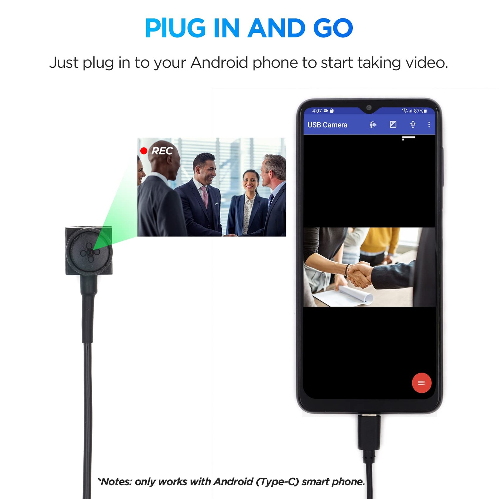 Button Camera 1080P Wearable External Phone Camera for Android