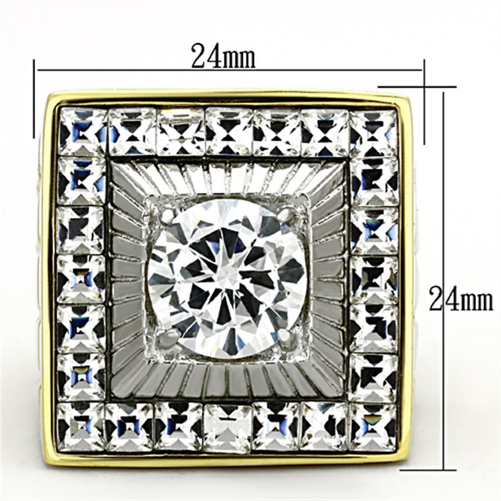 TK1359 - Two-Tone IP Gold (Ion Plating) Stainless Steel Ring with AAA Grade CZ