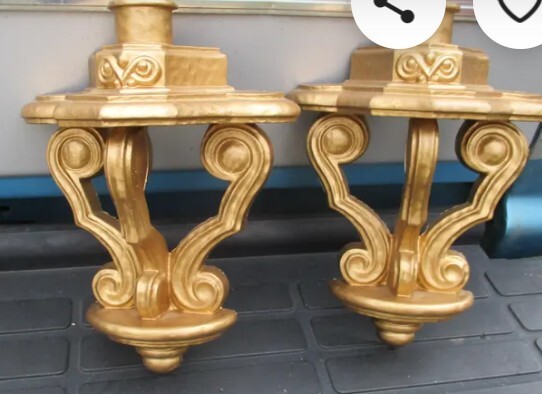 Vintage Syroco style Gold tone victorian scroll design mirror set