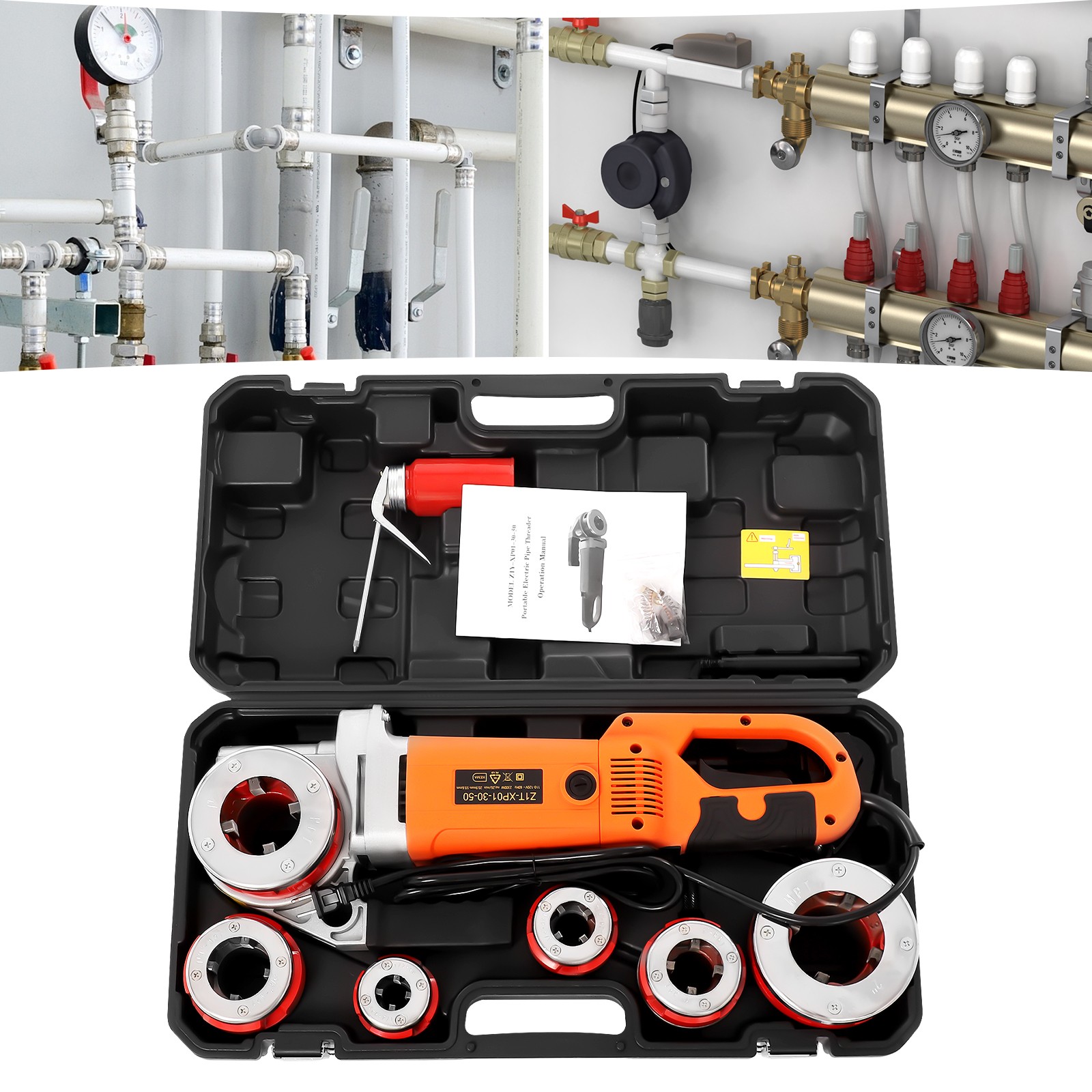 Handheld Electric Pipe Threader Threading Machine W/6 Pipe Cutter 1/2" - 2"