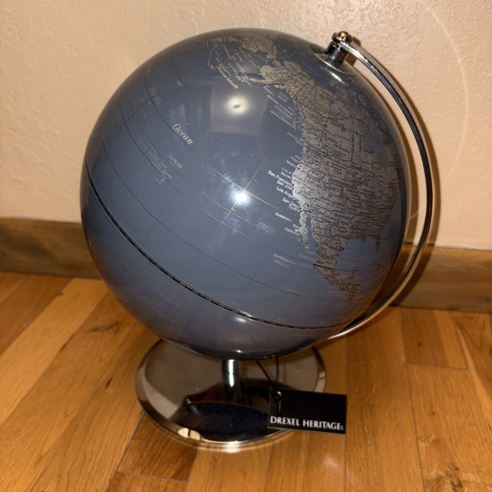 NWT Drexel Heritage World Silver Globe Chrome Metal Base