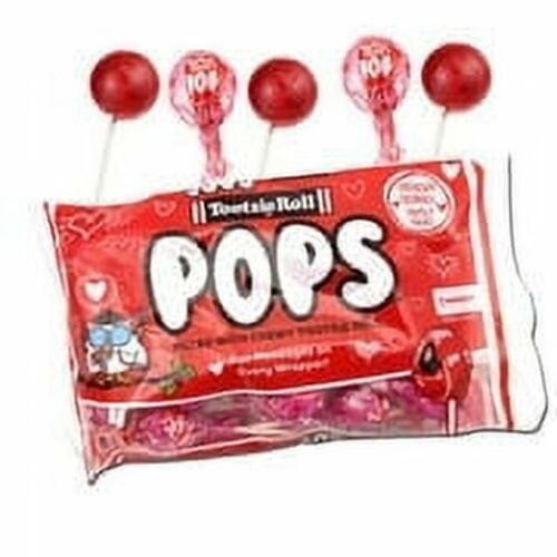 1pk Tootsie Roll Valentine's Day Cherry Tootsie Pops,Fun message on Pop Wrapper,