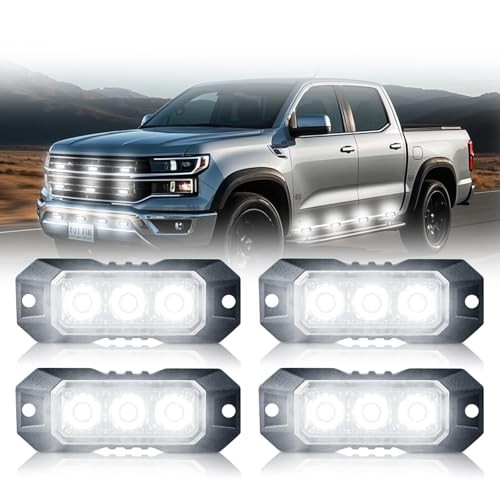 LED Strobe Lights for Trucks 3-LED Super Bright Surface Mount 3LED-4PCS White