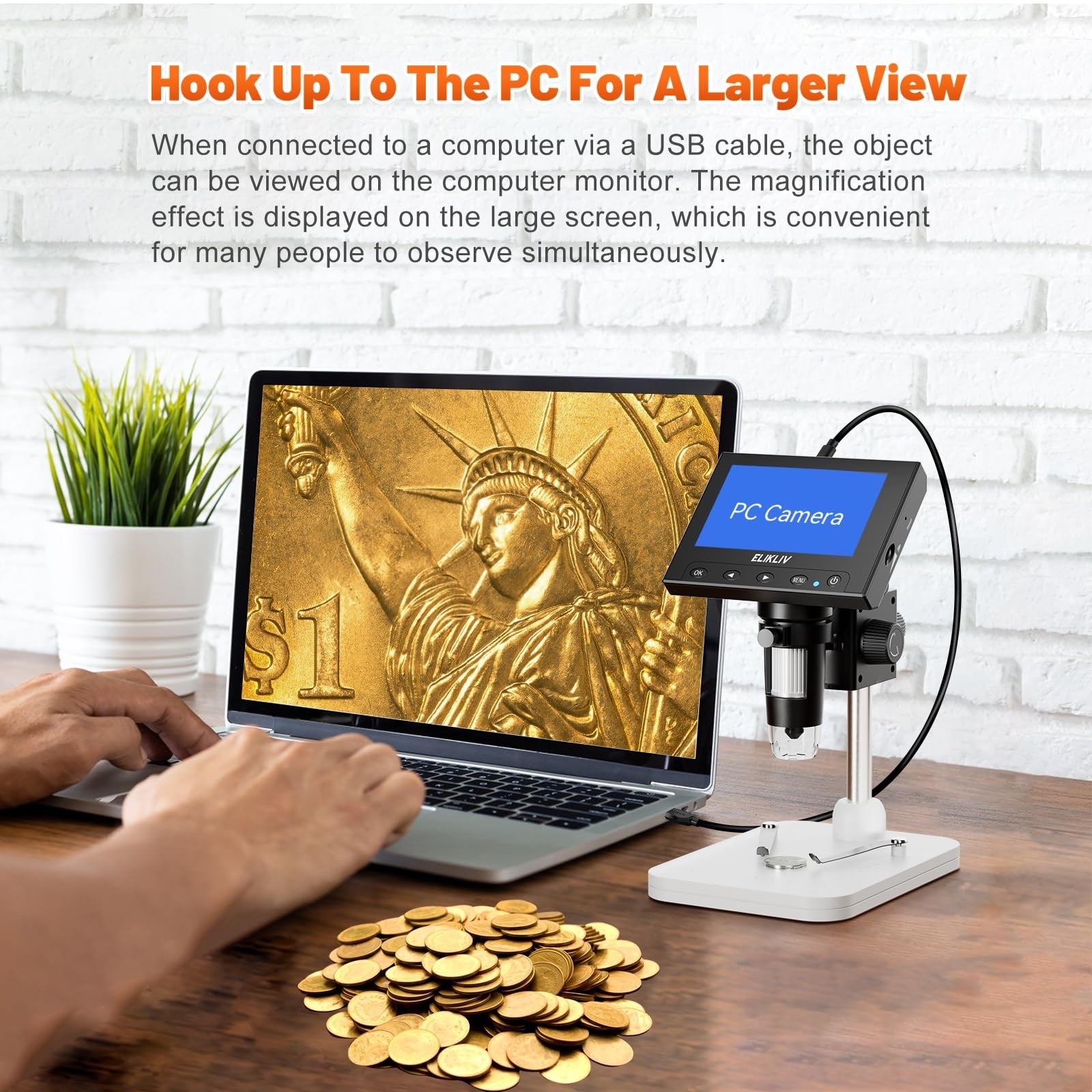 Elikliv Microscope, LCD Digital Coin Microscope 1000x, Coin Magnifier with 8 ...