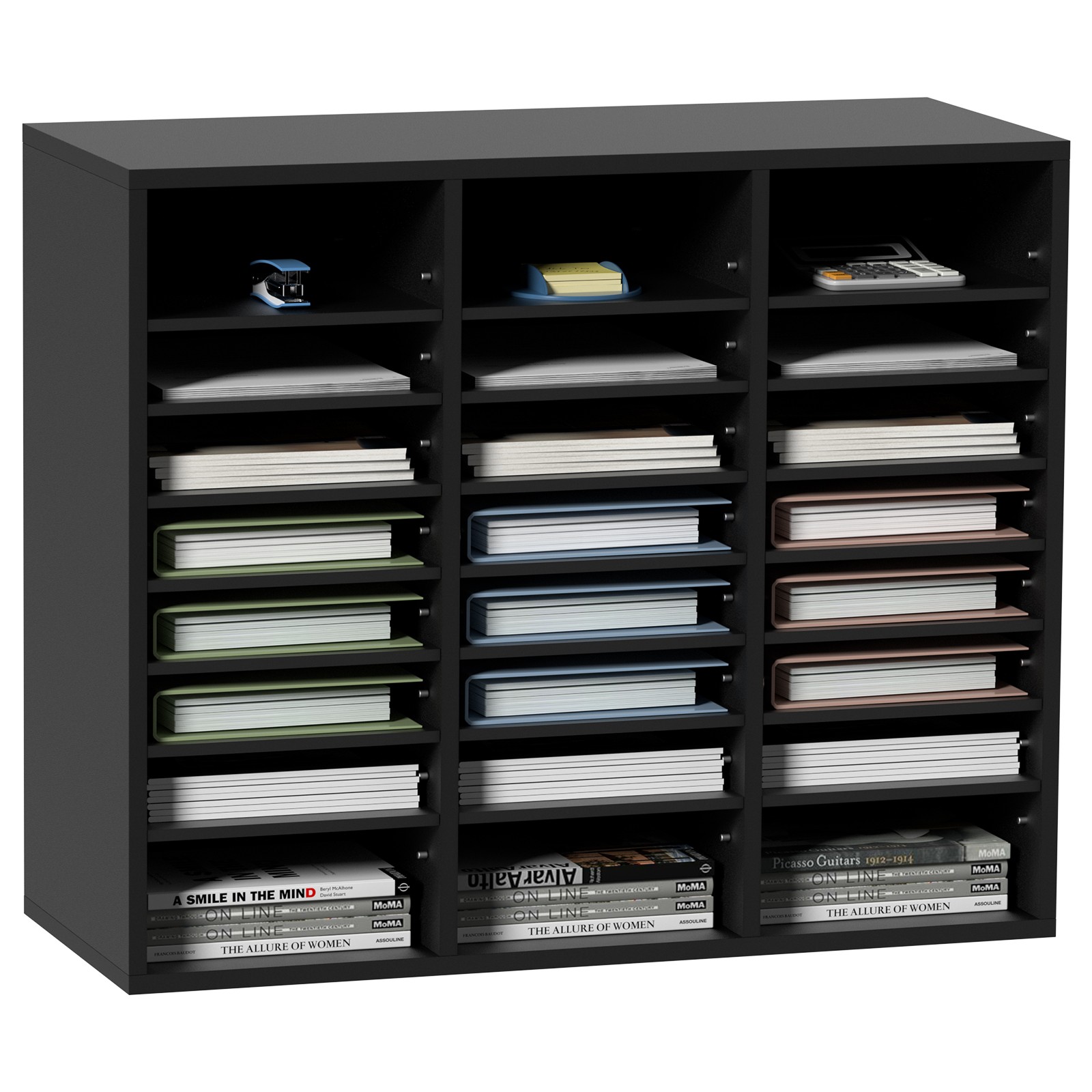 Uimoso Wood Literature Organizer Adjustable File Sorter 24 Compartments Black