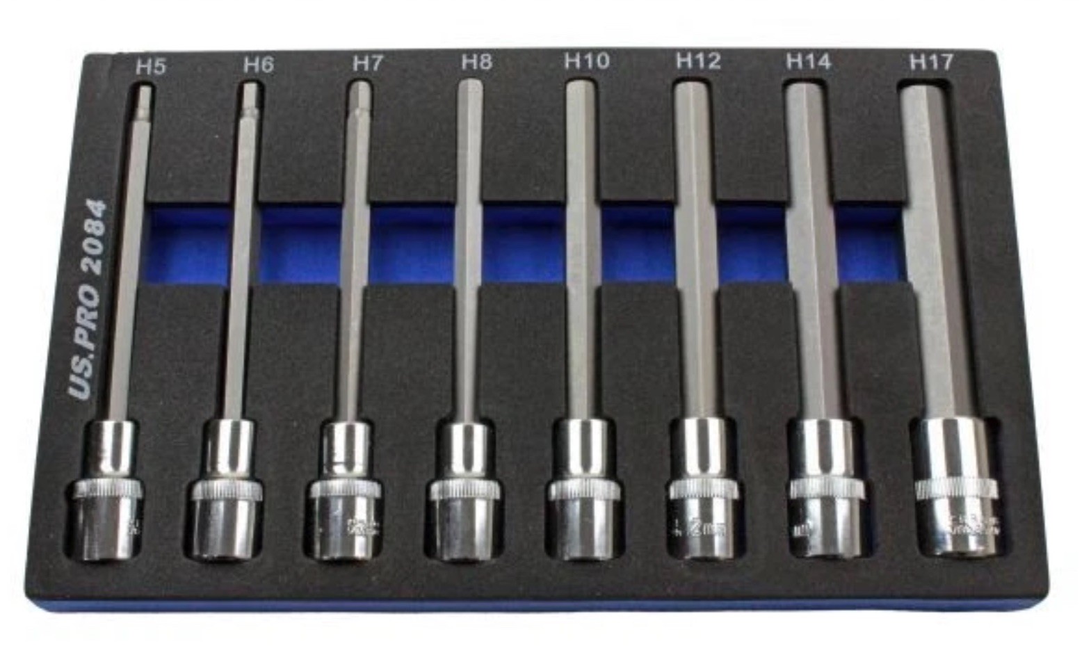 LONG HEX / ALLEN BIT SOCKET SET by US PRO TOOLS 1/2" DRIVE 5 6 7 8 10 12 14 17mm
