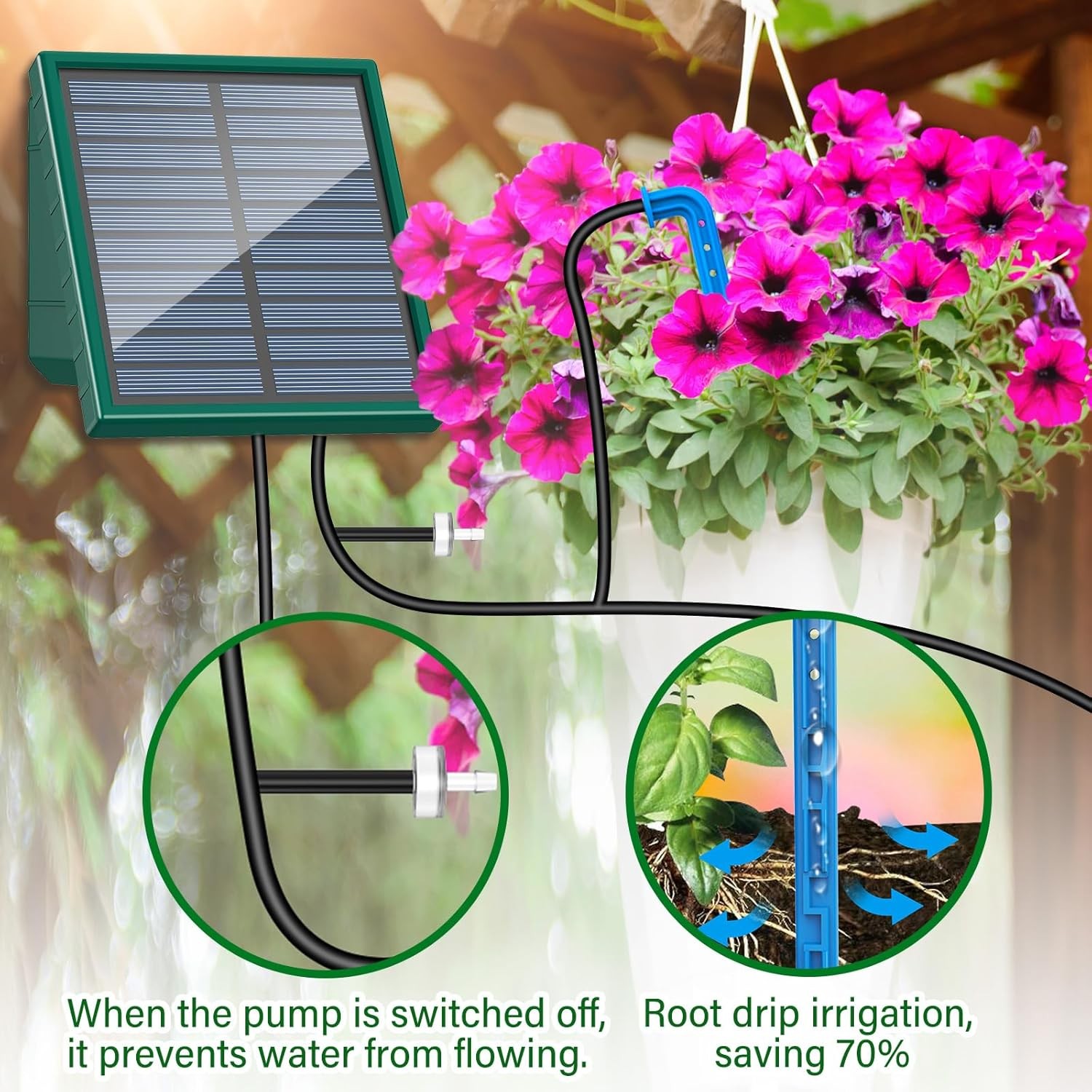Solar Irrigation System 300 Watering Programmes with 10M Hose and 10 Drip Tips