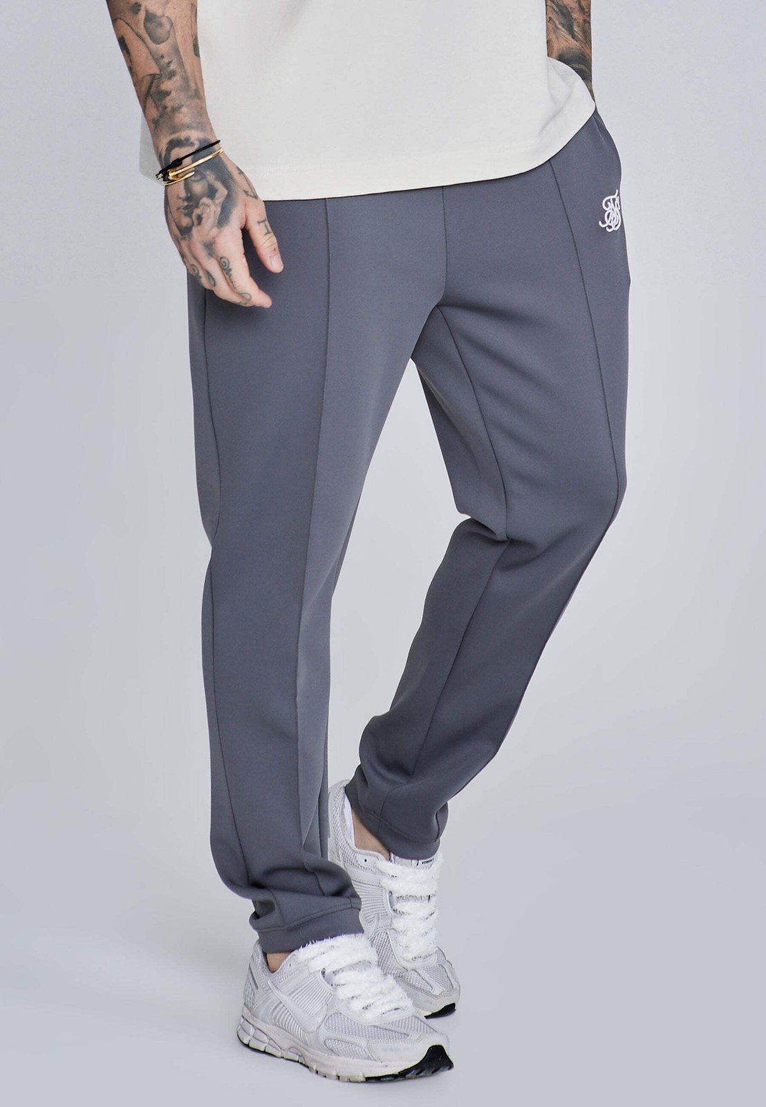 SikSilk Men's Pleated Tapered Fit Track Pants Essentials Dark Grey