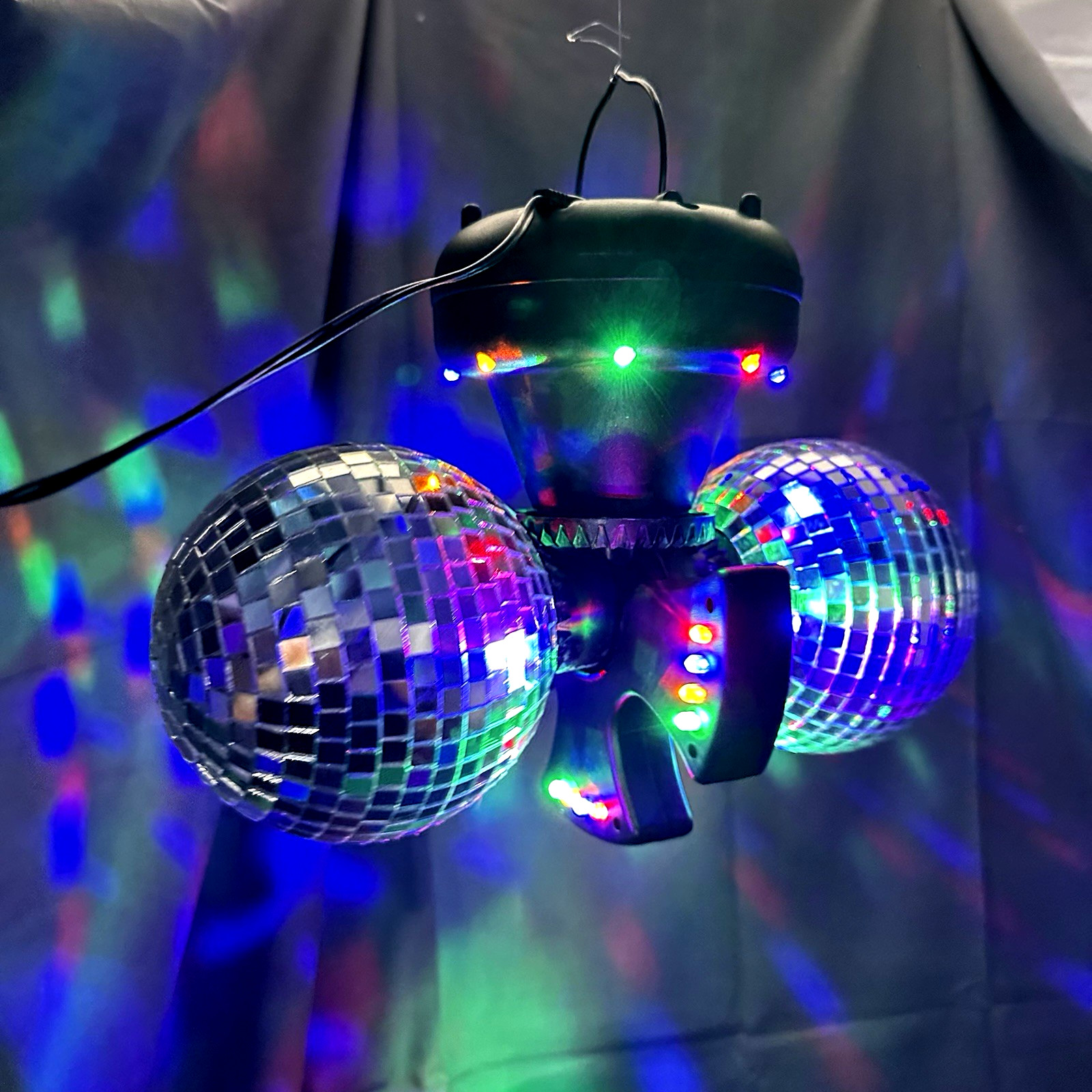 Twin Mirror Rotating Disco Ball w/ Hanger  DJ Party Wedding LED Light Lamp 4.5"