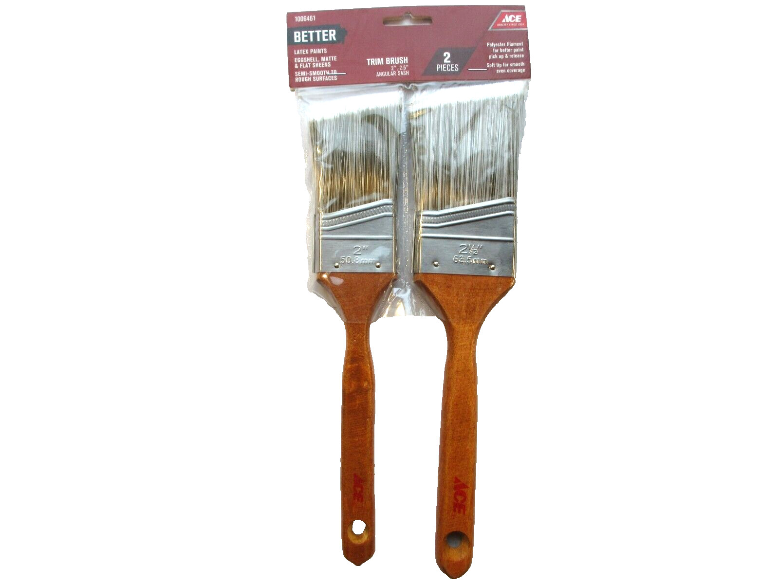 2 PCS 2", 2.5", ACE TRIM BRUSH FOR LATEX PAINT, ANGULAR SASH POLYEASTER FILAMENT
