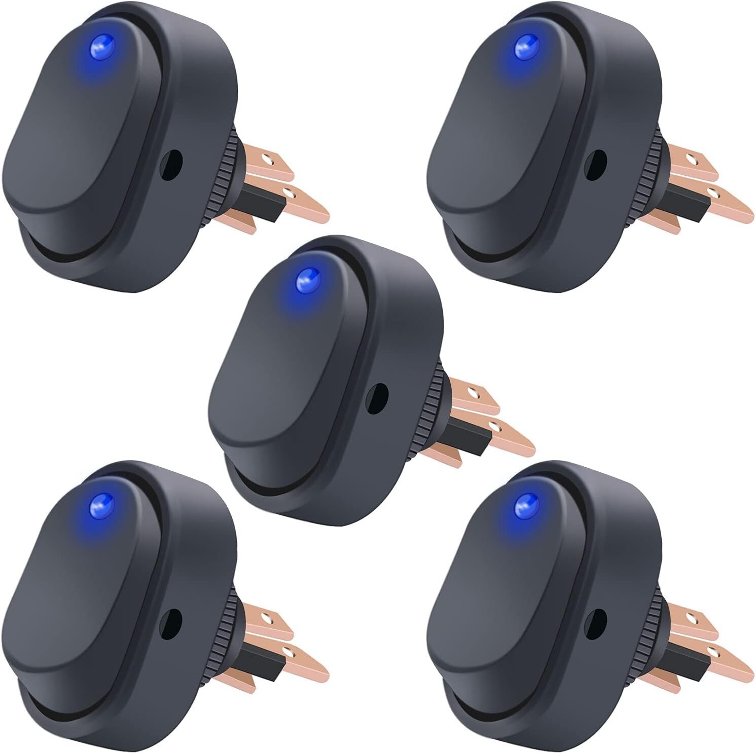 /5Pcs LED Lighted Rocker Switch Toggle 12V 30A SPST 3 Pin On-Off Blue Round D
