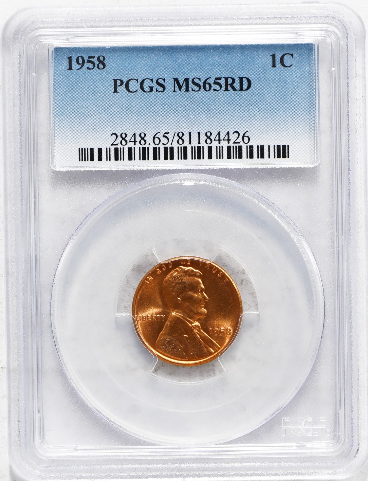 1958 (P) Lincoln Wheat Penny PCGS MS65 RD