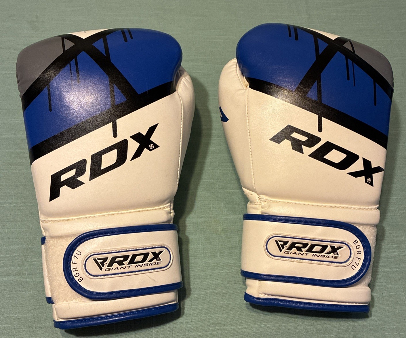 RDX F7 Boxing Gloves 16oz Ultimate Grip Training Sparring White Blue MMA Kickbox