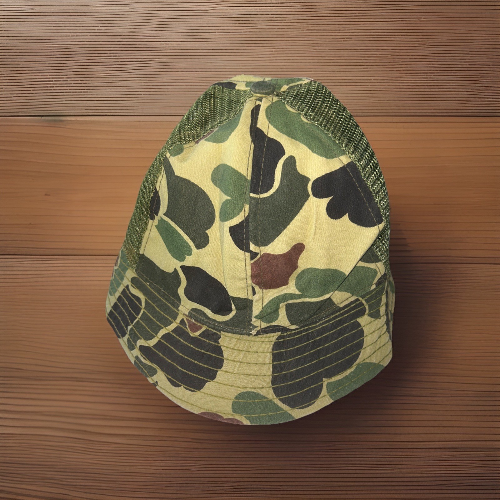 Vtg Bucket Camo Duck Hunting Hat Woodland Camo Vented Bow Hunting USA