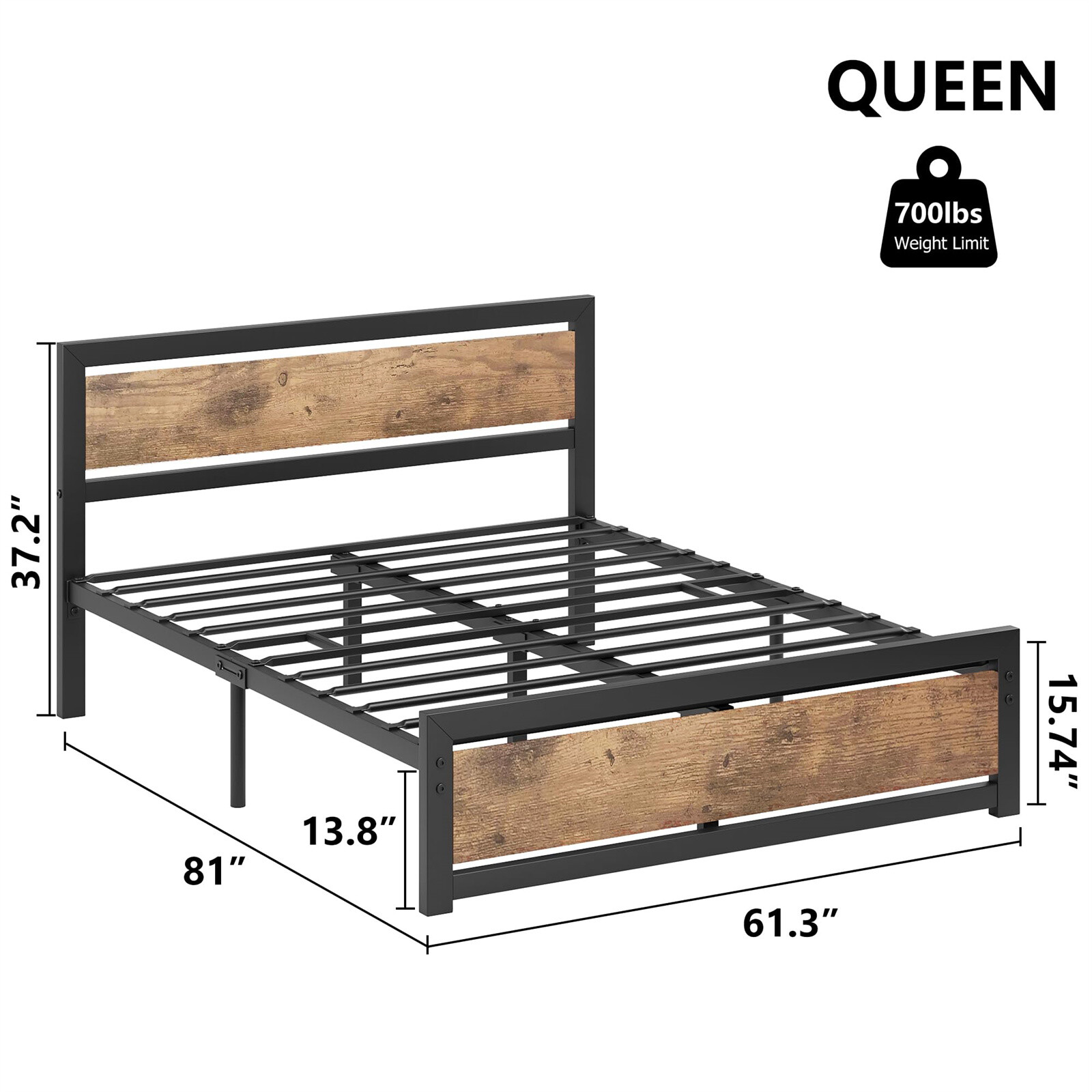 Queen/King Bed Platform Metal Bedframe No Box Spring Needed Bed Frame Headboa