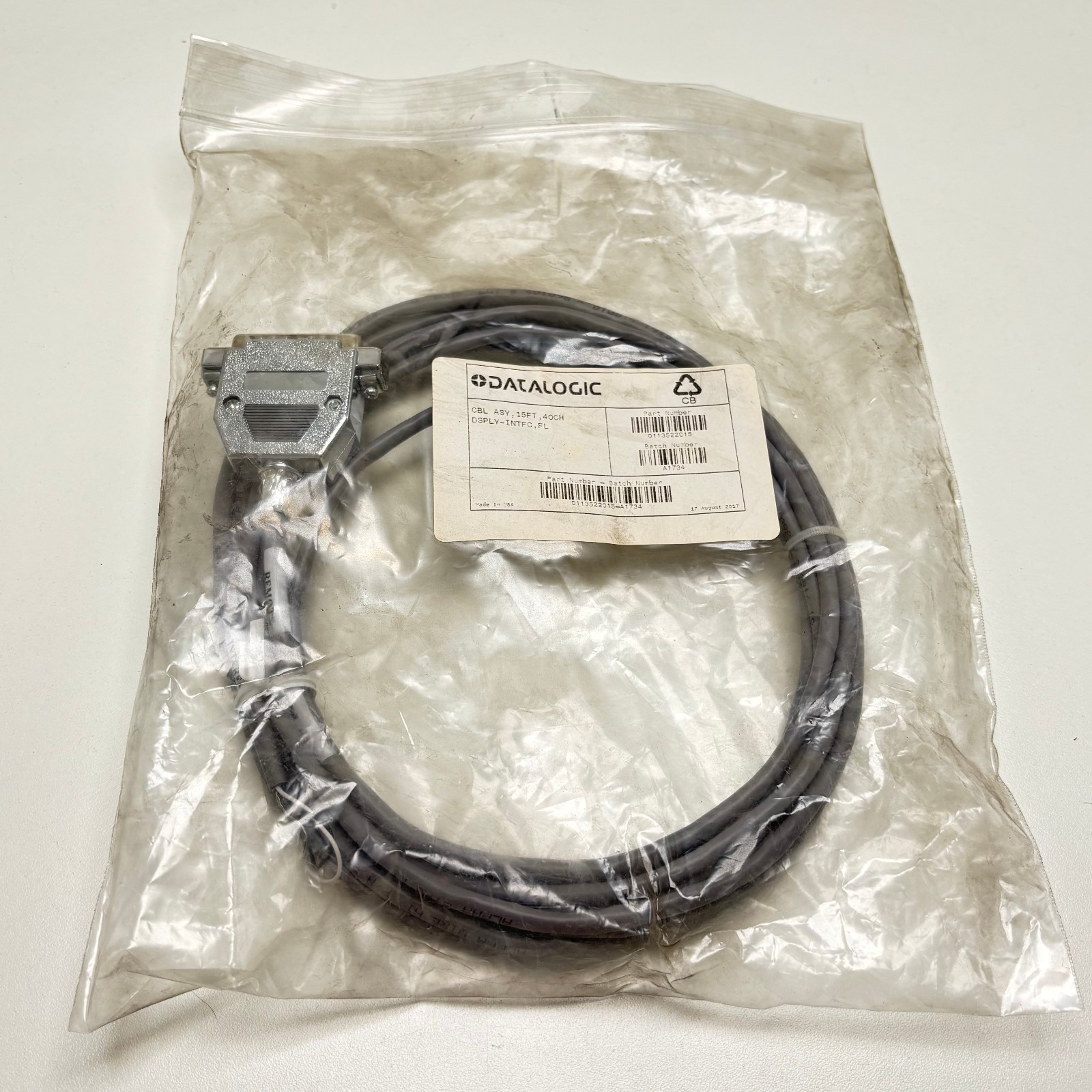 DATALOGIC 0113522C15 CABLE ASSEMBLY 15FT, 40CH, DISPLAY-INTFC, FL