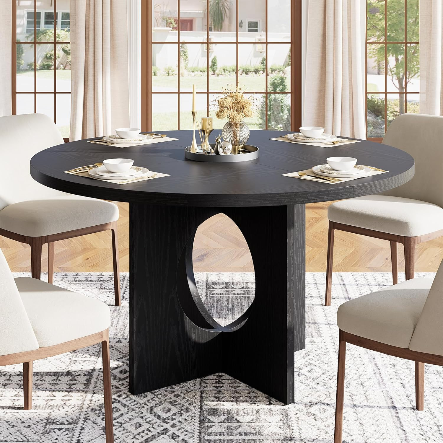 47" round Dining Table for 4-6 People - Circle Kitchen Dinner Table with Sturdy