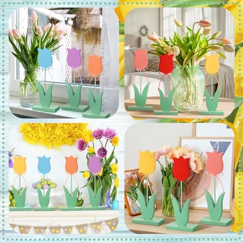 Pcs Spring Wooden Tulips Easter Table Centerpieces Multicolor 12 Classic style