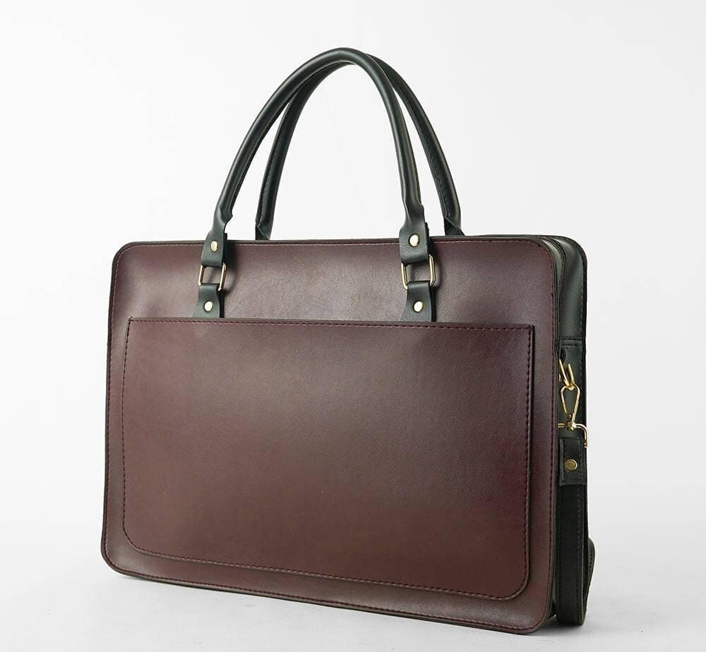 Laptop Bag Genuine Leather with Long Shoulder Strap for Office Travel and More