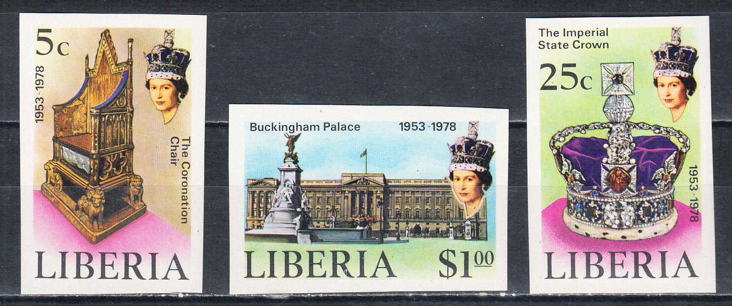 W LIBERIA 0813v-815v QUEEN ELIZABETH CORONATION 25TH ANNIVERSARY IMPERF SET