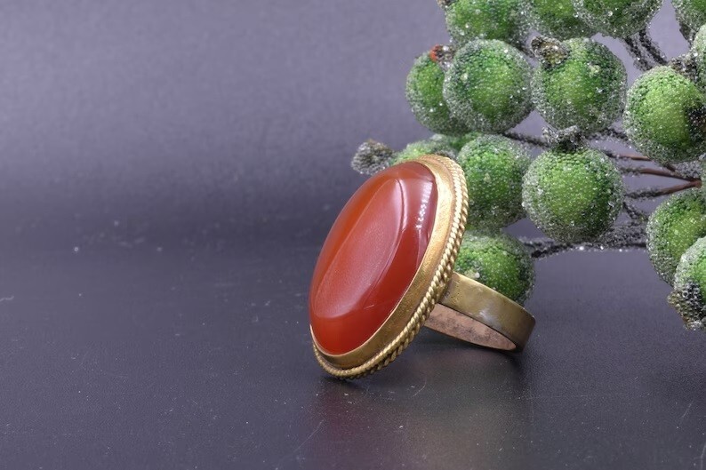 Natural Carnelian Ring 18K Gold Plated Handmade Ring Healing Vintage Ring Gift