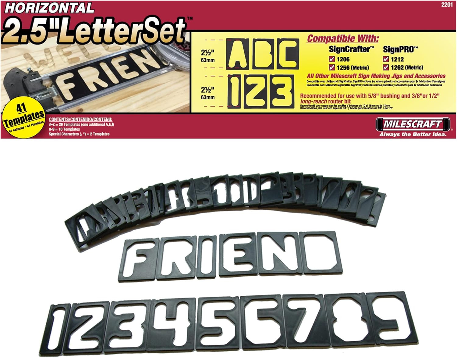 2201 Horizontal Character Template Set 2.5In Router Template Set