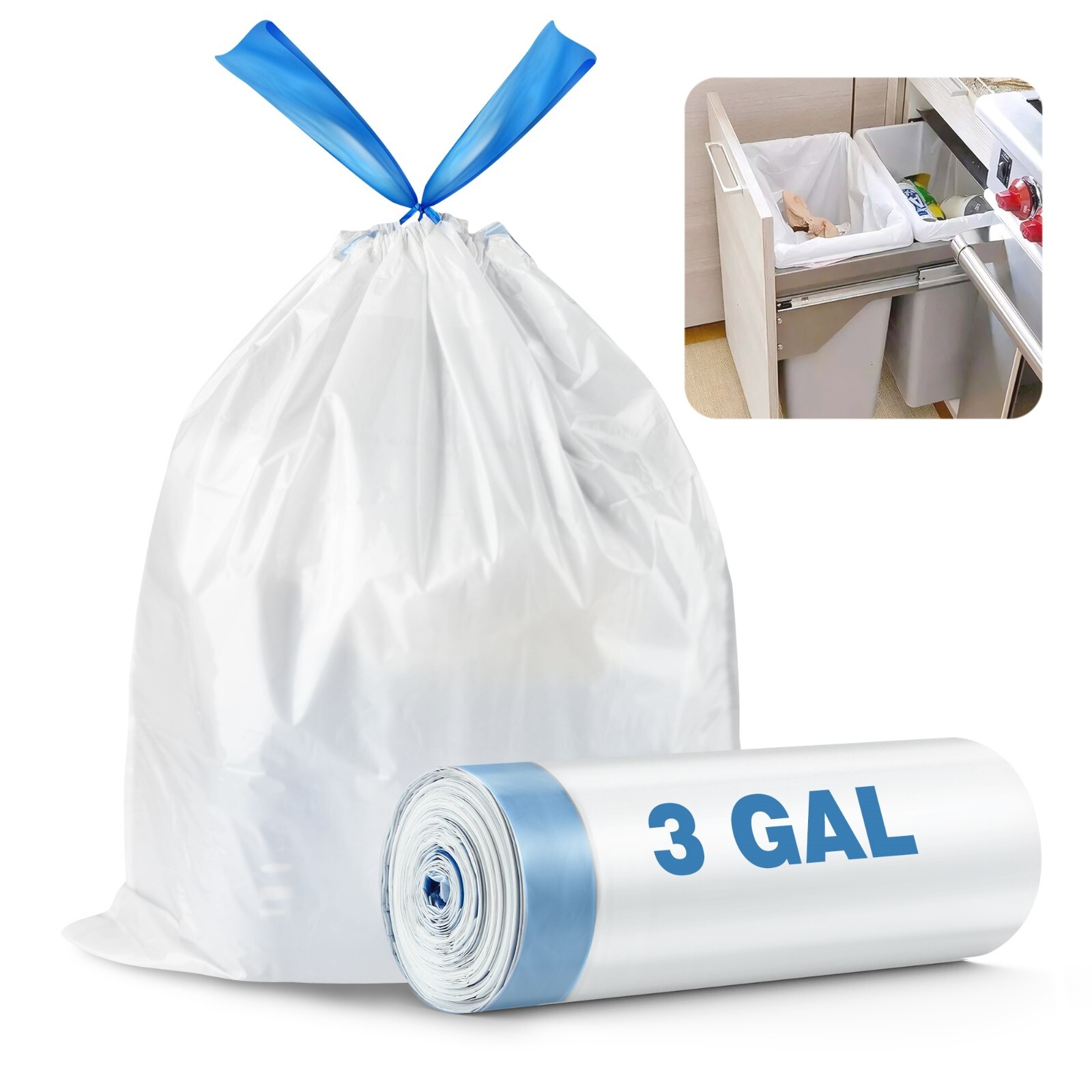 40*50CM-20x White Drawstring Rubbish Sack Tear-Resistant Strong LDPE Material