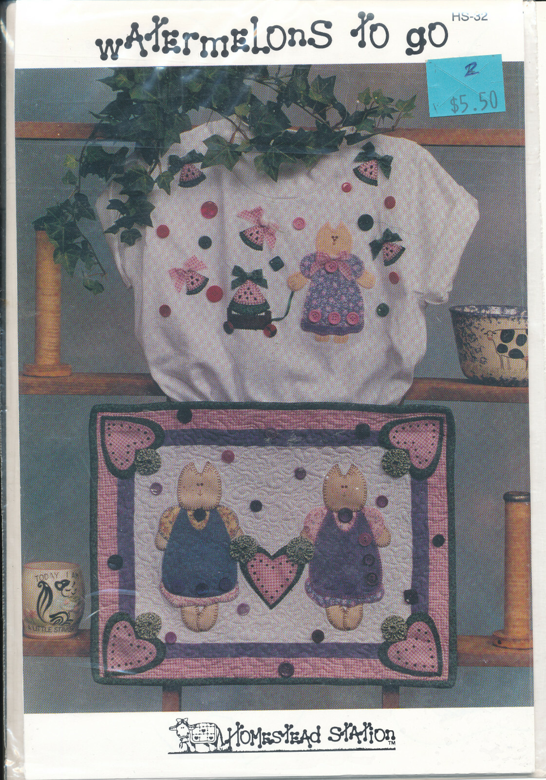 WATERMELONS TO GO HS-32 Appliques Pattern Quilt Square - By Homestead Station