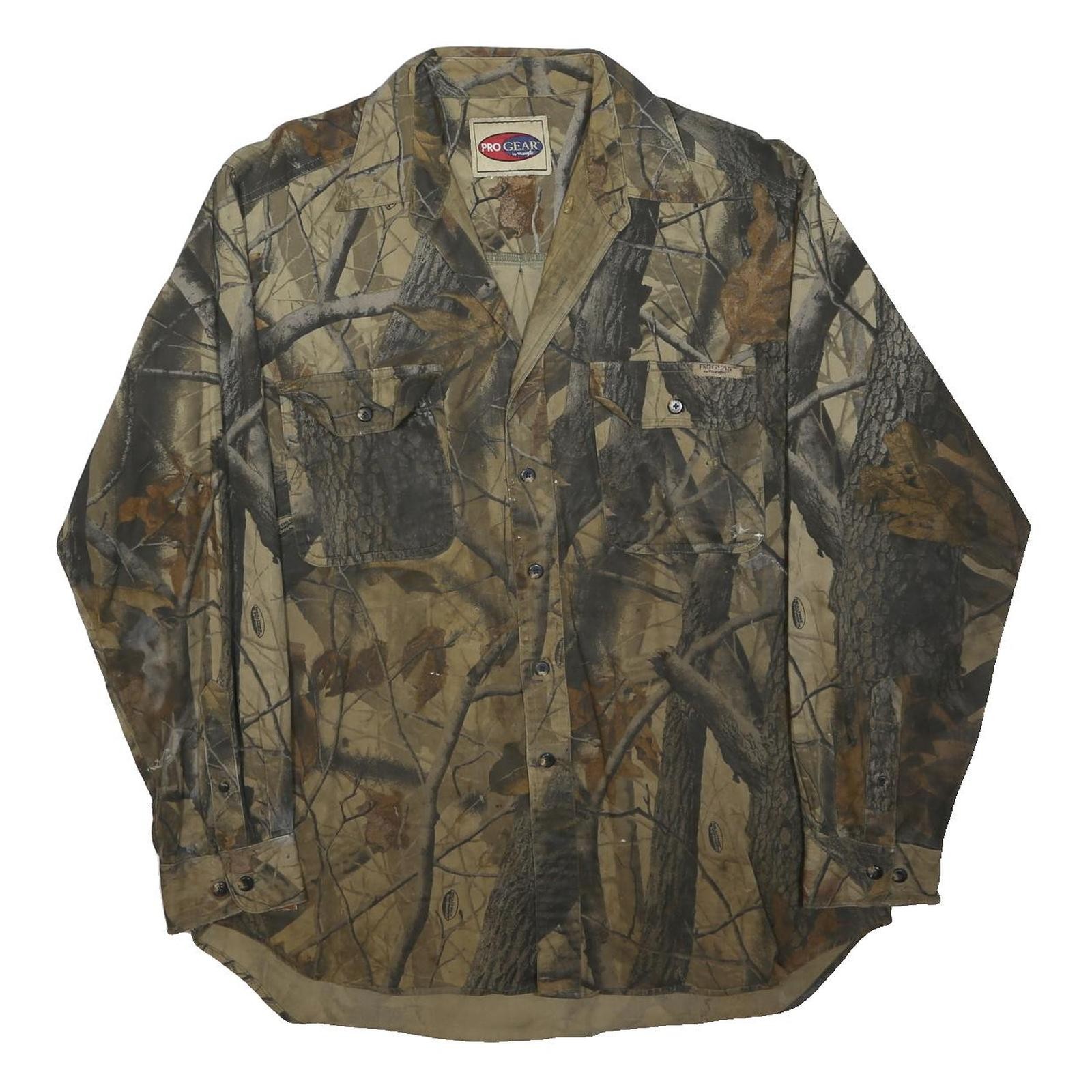 WRANGLER Mens Brown Camouflage Cotton Blend Shirt L Outdoor Hunting Style