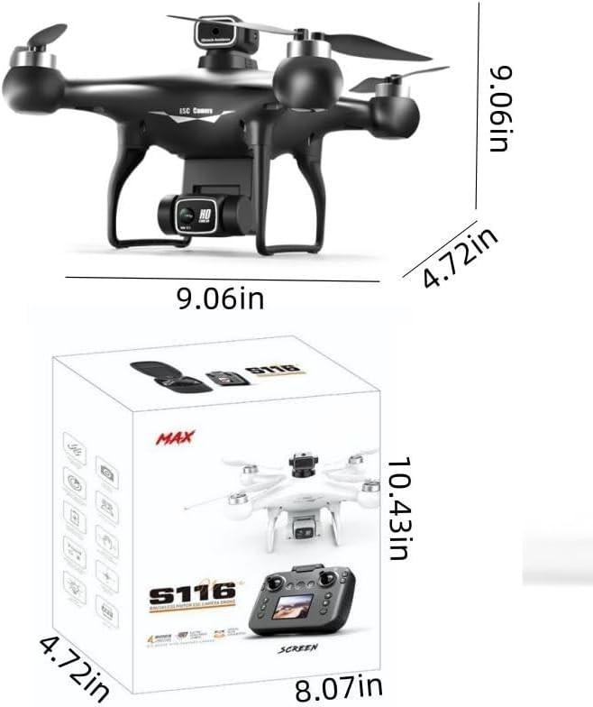 Hobby Drone with Screen Remote 1080P Dual Camera 2 Batteries White
