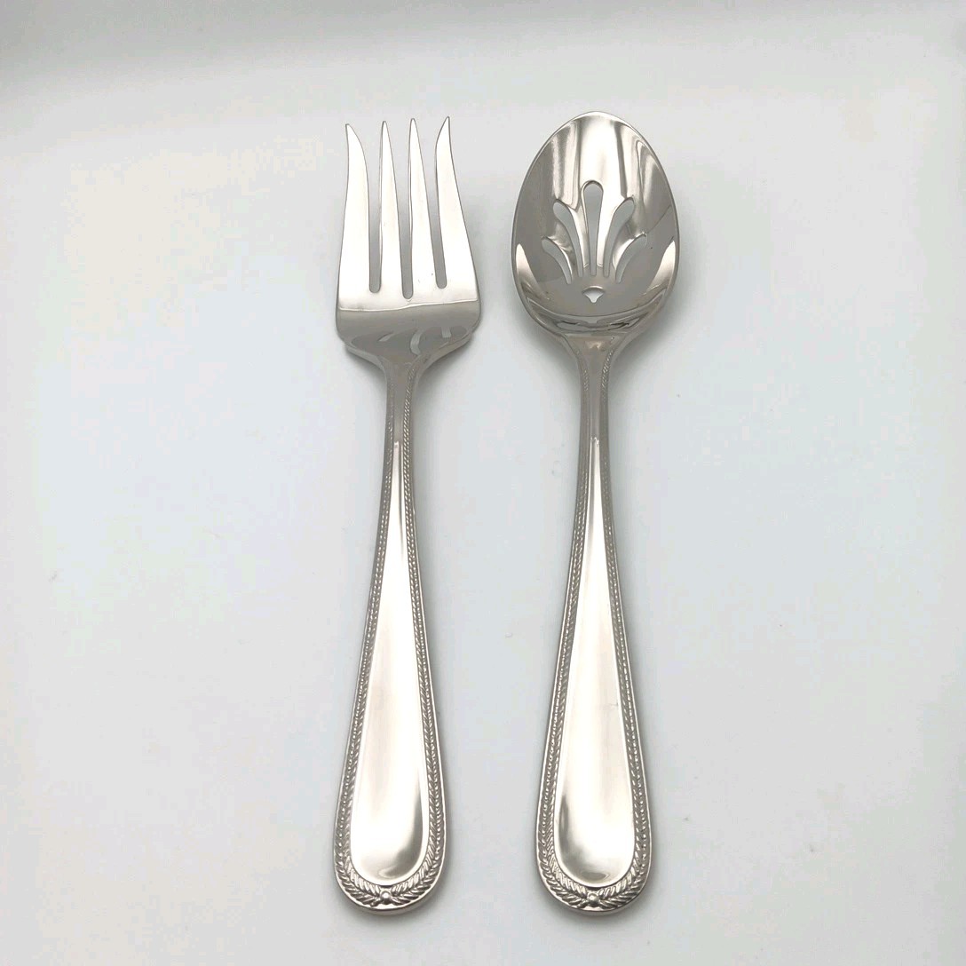 Gorham Braid Serving Hostess 2 Piece Set Spoon Fork Stainless Flatware New