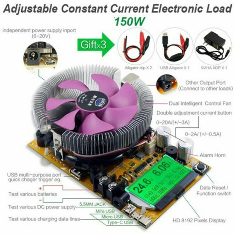 Electronic Load Tester 220V 20A Constant Current Battery Capacity Tester Module