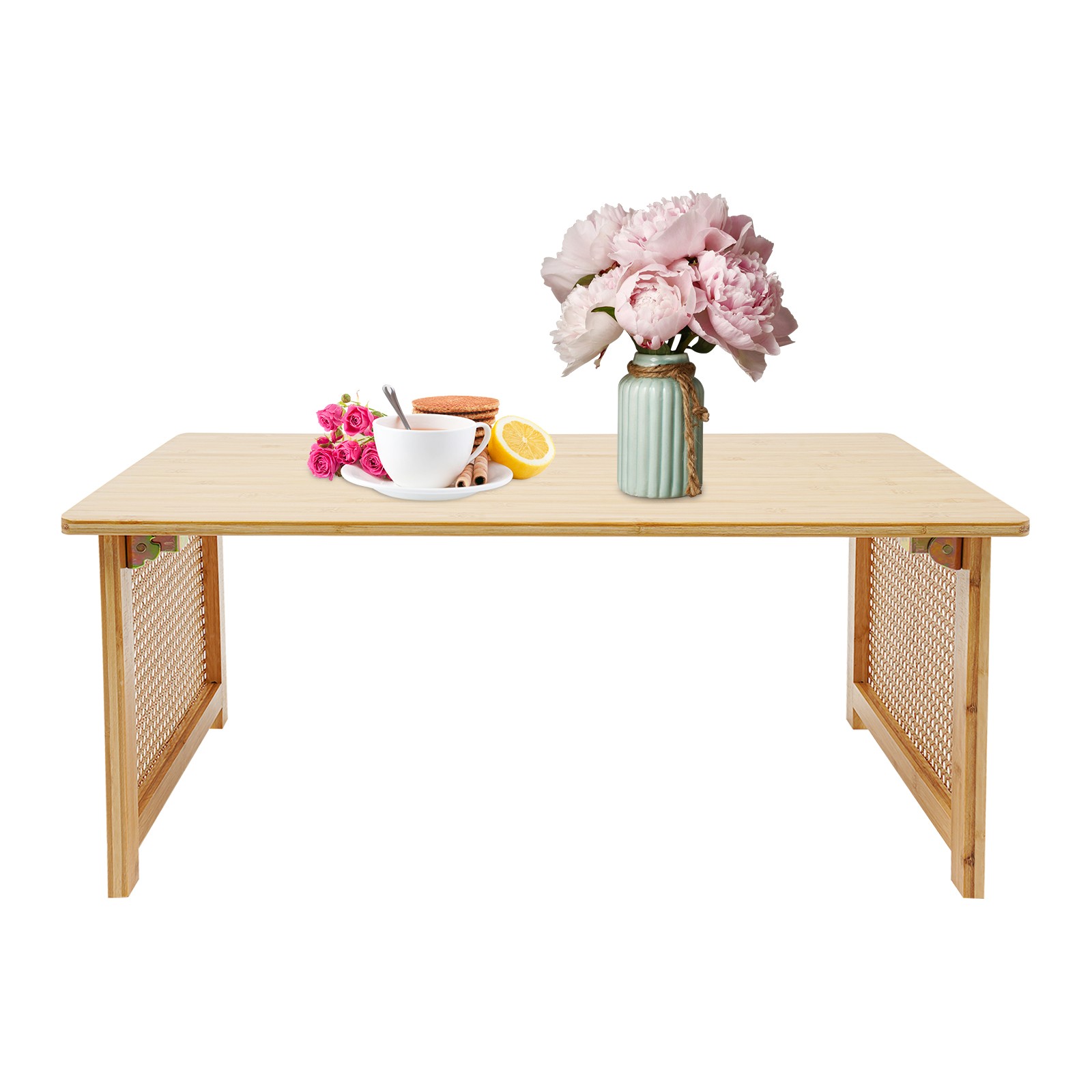 Bamboo Foldable Folding Floor Low Coffee Table for Sitting on The Floor