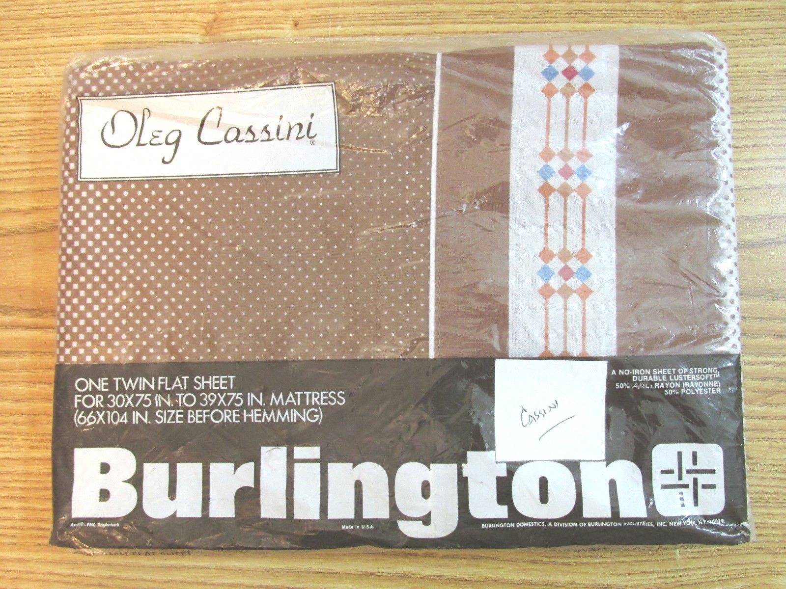 VINTAGE BURLINGTON OLEG CASSINI TWIN FLAT SHEET 30 X 75 IN BROWN COLOR