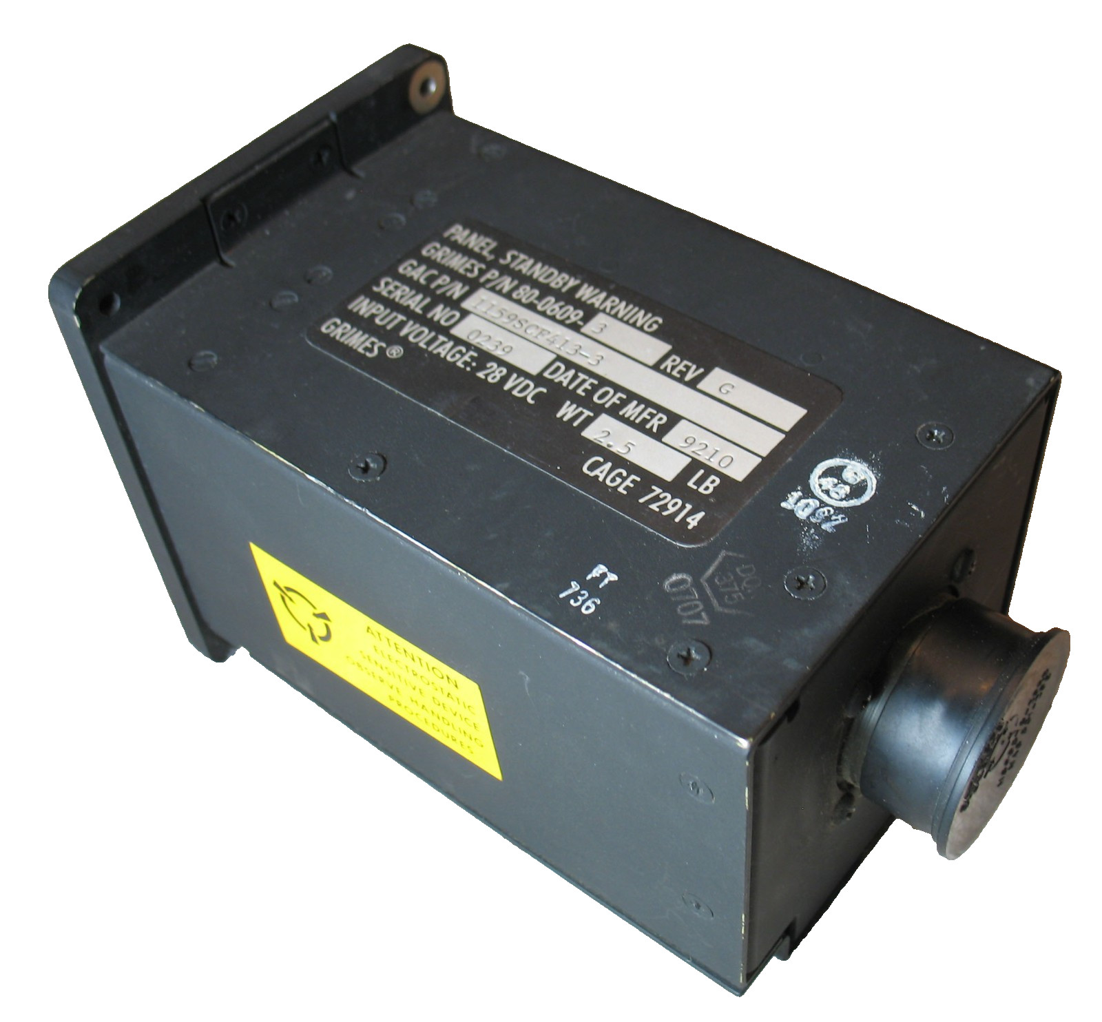 Gulfstream Standby Warning Panel p/n 1159SCF413-3 with 8130