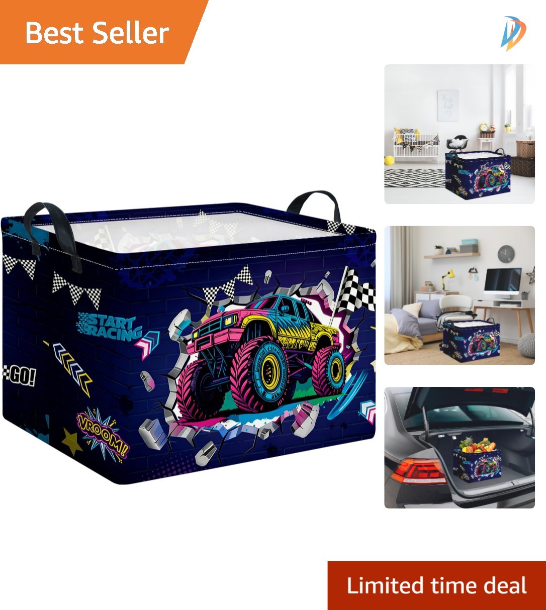 Elegant and Waterproof Fabric Storage Bin 14.9x10.2x9.8'' in Car Racing Design