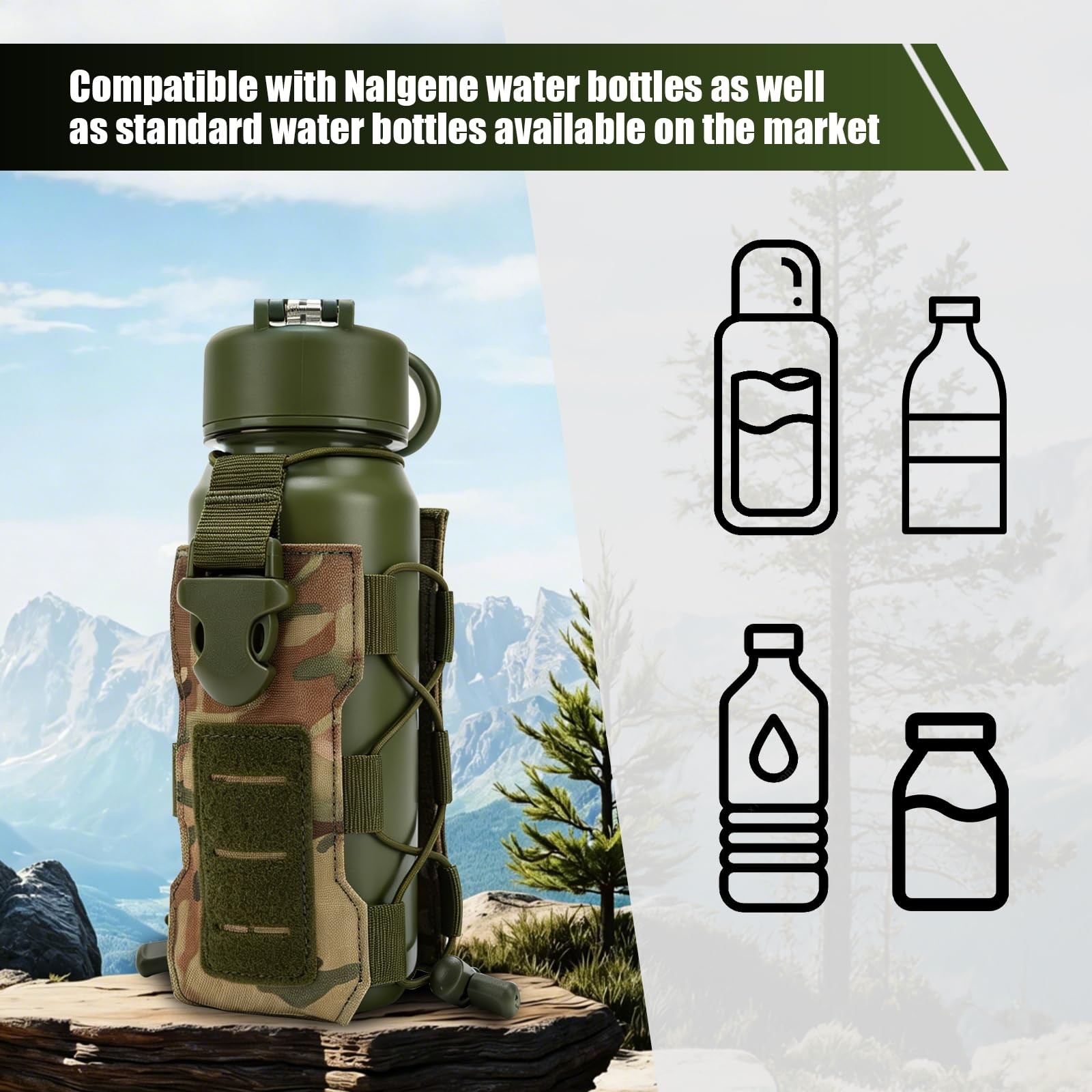 Camouflage MOLLE Bottle Pouch with 32 oz Nalgene Bottles