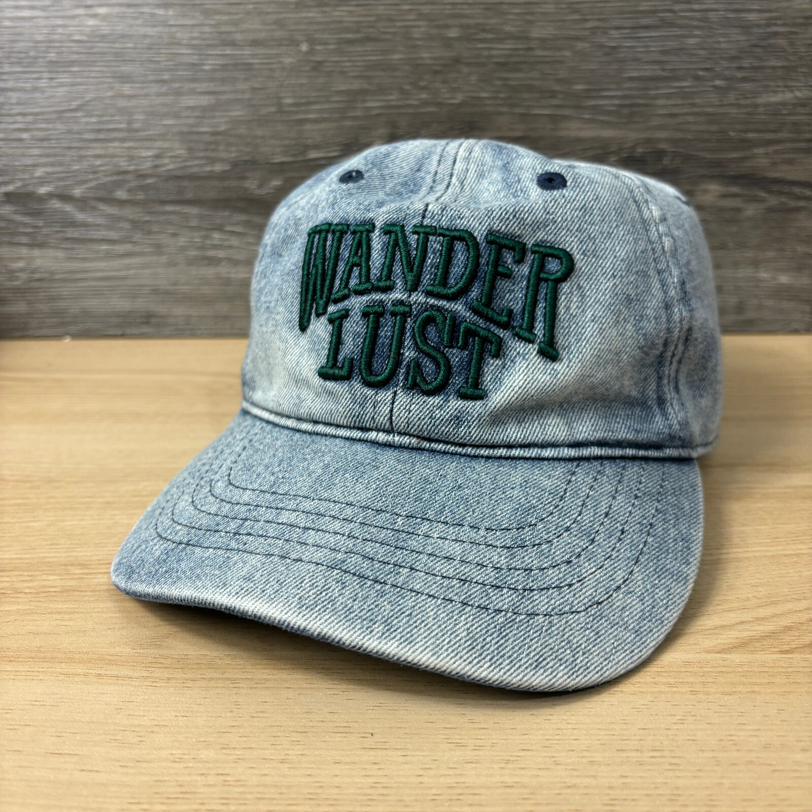 Wander Lust Hat Cap Strap Back Womens Blue Denim Adjustable