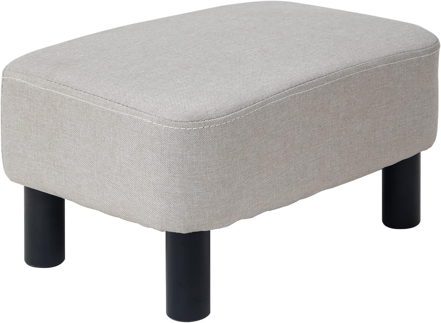16.54" Small Footstool, Linen Fabric Pouf, with Padded Seat Pine Wood Legs and P